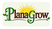 PlanaGrow logo on pale sage background with rounded corners